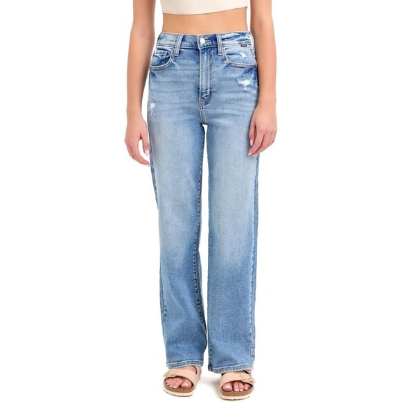 Denim - Women's High Rise Dad Jeans Cotton Spandex Straight Leg Comfort Casual